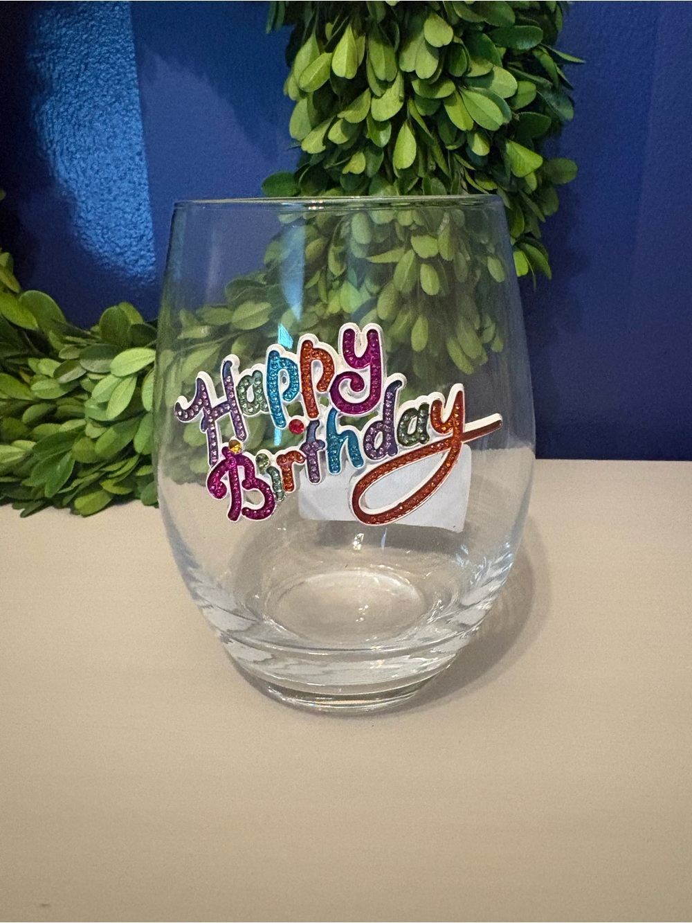 Happy Birthday Stemless Wine Glass - Clear
